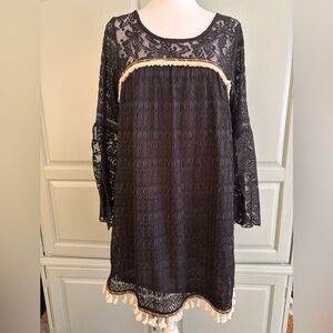 Umgee little black dress.  lace, lined midi babydoll dress.